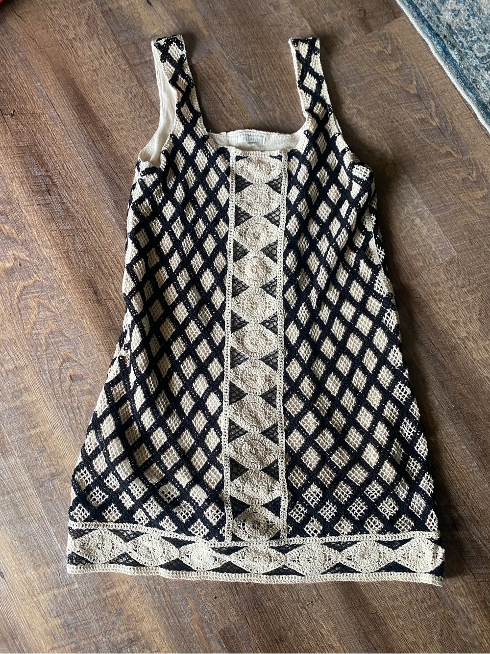PLAYA CROCHET DRESS Z SUPPLY women’s medium black tan beach cruise vacation boho